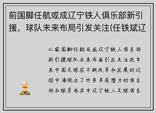 前国脚任航或成辽宁铁人俱乐部新引援，球队未来布局引发关注(任铁斌辽宁)